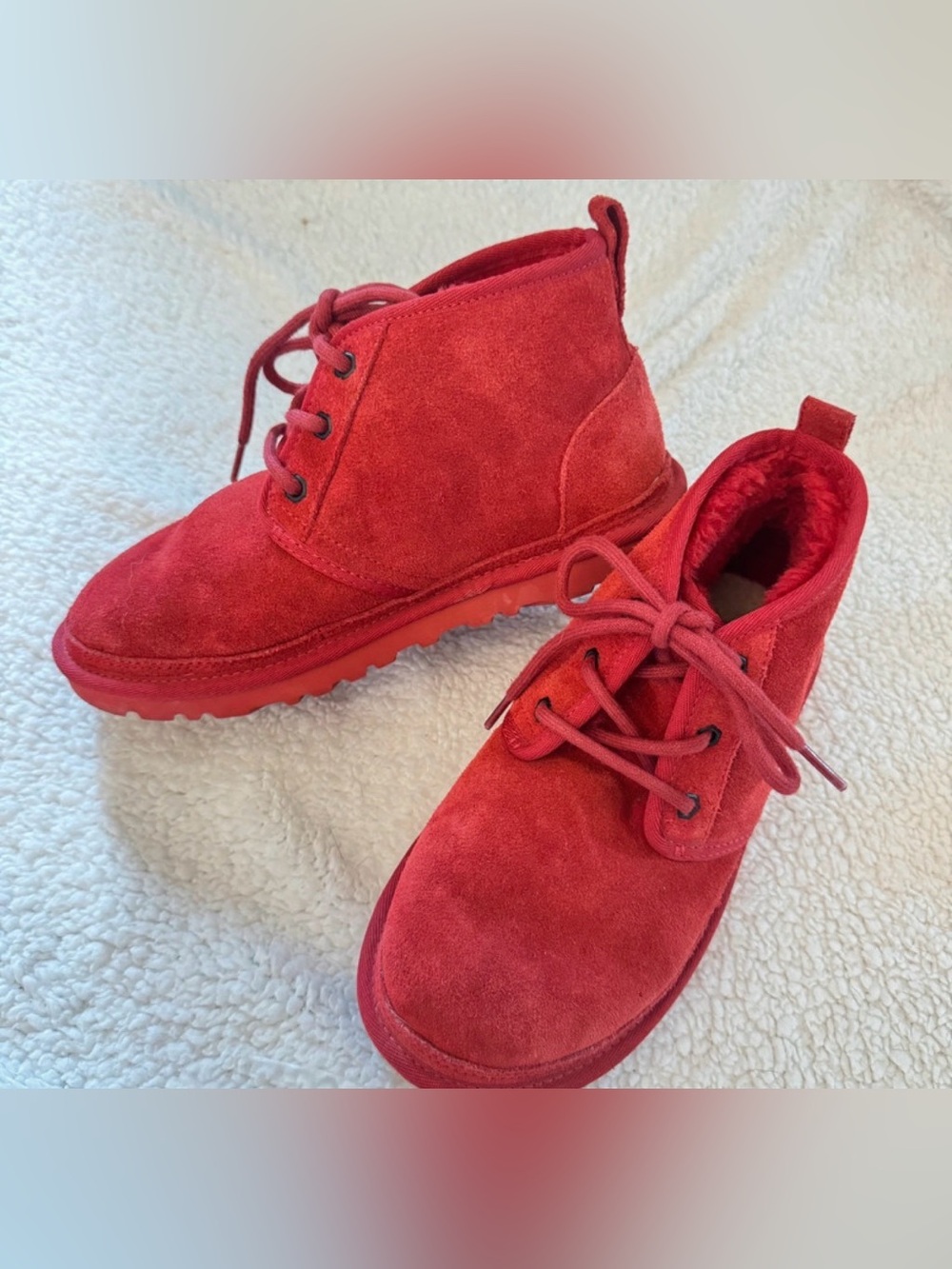 UGG Neumel Ankle Boots Mens 5/6 Women's 7- 7.5 Red Suede Shearling Chukka Lace